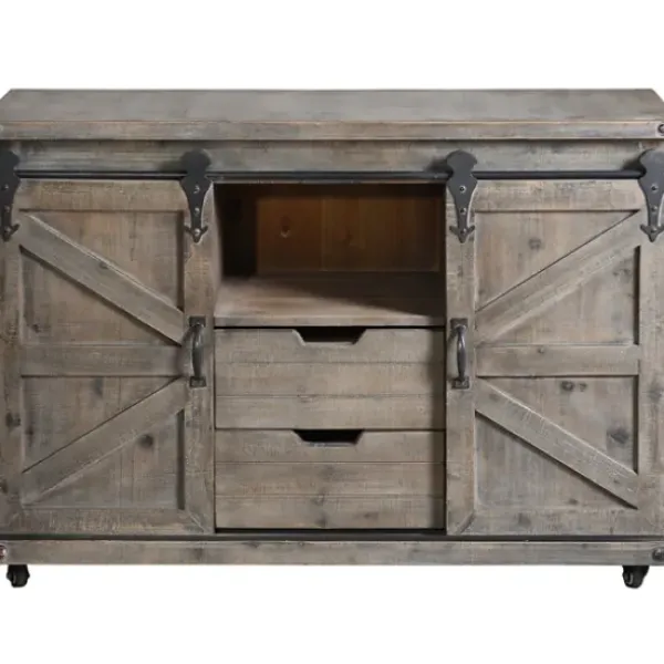 Cabinets & Sideboards-Kirkland's Home Fir Rolling Barn Door Cabinet With Casters Gray