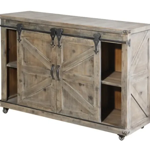 Cabinets & Sideboards-Kirkland's Home Fir Rolling Barn Door Cabinet With Casters Gray