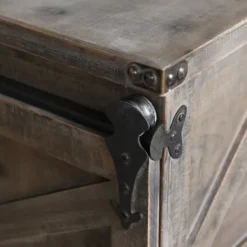 Cabinets & Sideboards-Kirkland's Home Fir Rolling Barn Door Cabinet With Casters Gray