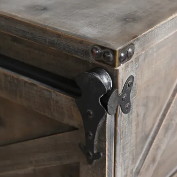 Cabinets & Sideboards-Kirkland's Home Fir Rolling Barn Door Cabinet With Casters Gray