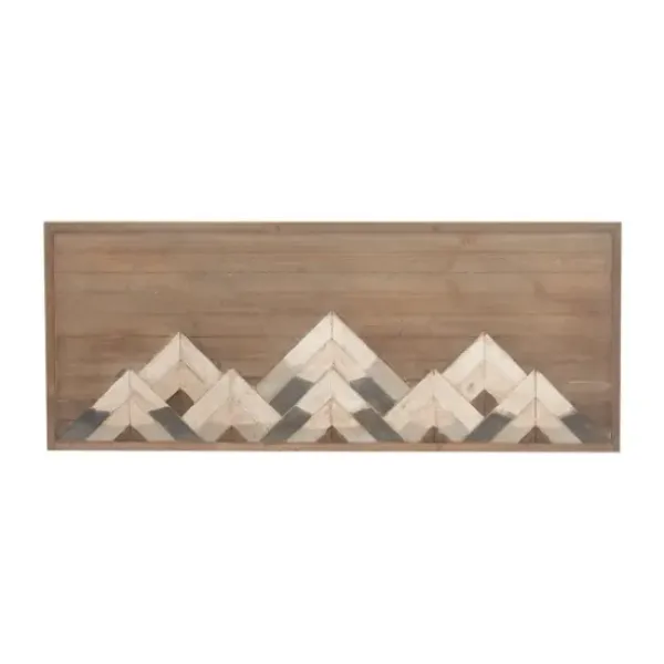 Wall Plaques-Kirkland's Home Fir Wood Abstract Mountain Range Plaque Brown