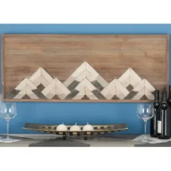 Wall Plaques-Kirkland's Home Fir Wood Abstract Mountain Range Plaque Brown