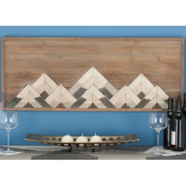 Wall Plaques-Kirkland's Home Fir Wood Abstract Mountain Range Plaque Brown