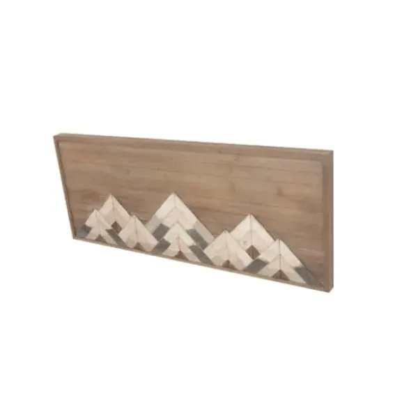 Wall Plaques-Kirkland's Home Fir Wood Abstract Mountain Range Plaque Brown