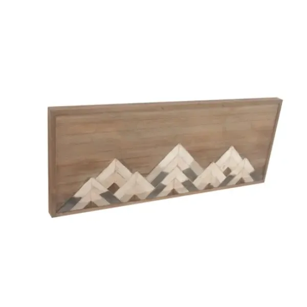 Wall Plaques-Kirkland's Home Fir Wood Abstract Mountain Range Plaque Brown
