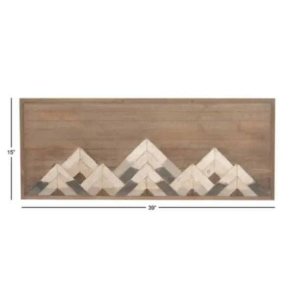 Wall Plaques-Kirkland's Home Fir Wood Abstract Mountain Range Plaque Brown
