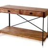 Console Tables-Kirkland's Home Fir Wood And Steel Cross Frame Console Table Gray