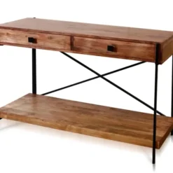 Console Tables-Kirkland's Home Fir Wood And Steel Cross Frame Console Table Gray