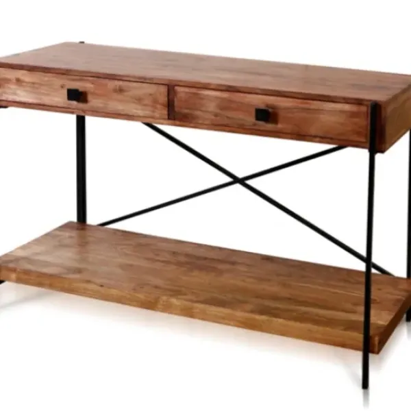 Console Tables-Kirkland's Home Fir Wood And Steel Cross Frame Console Table Gray
