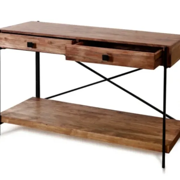 Console Tables-Kirkland's Home Fir Wood And Steel Cross Frame Console Table Gray