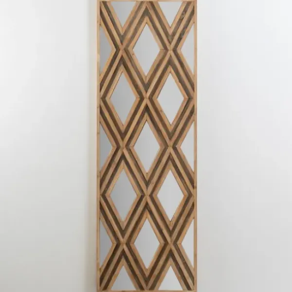 Wall Plaques-Kirkland's Home Fir Wood Diamond Mirrored Wall Plaque Tan/Gray