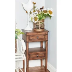 Accent & End Tables-Kirkland's Home Fir Wood Tiered Side Table Brown