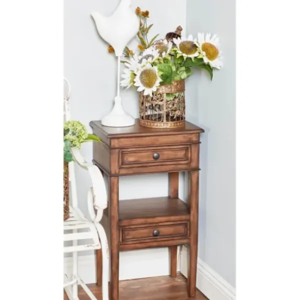 Accent & End Tables-Kirkland's Home Fir Wood Tiered Side Table Brown