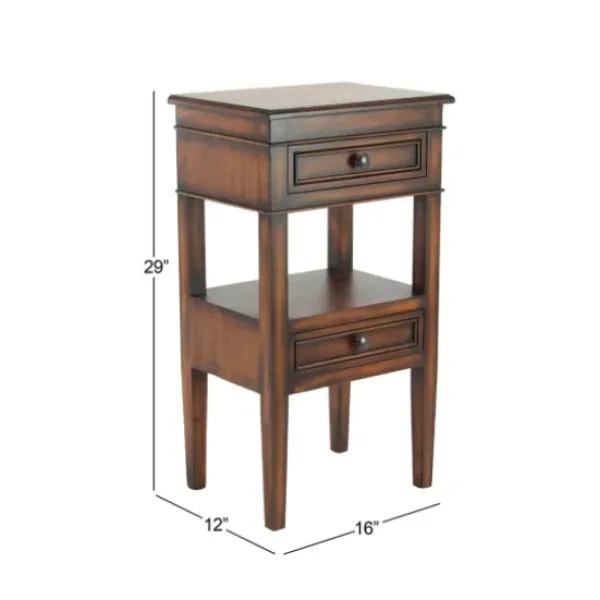 Accent & End Tables-Kirkland's Home Fir Wood Tiered Side Table Brown