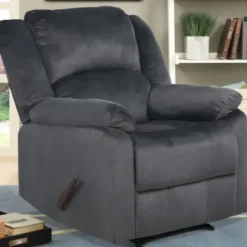 Accent Chairs-Kirkland's Home Flannel Overstuffed Pull Recliner Gray