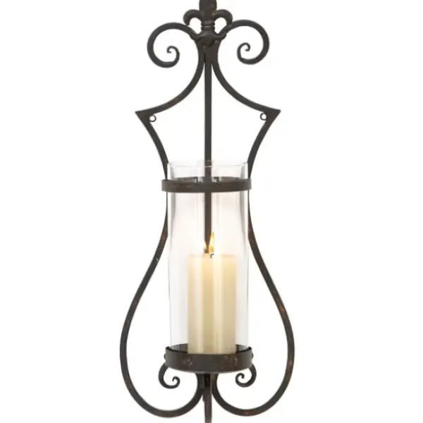 Sconces-Kirkland's Home Fleur Distressed Black Iron Sconce, 25 In.