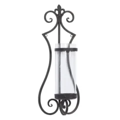 Sconces-Kirkland's Home Fleur Distressed Black Iron Sconce, 25 In.
