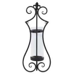 Sconces-Kirkland's Home Fleur Distressed Black Iron Sconce, 25 In.