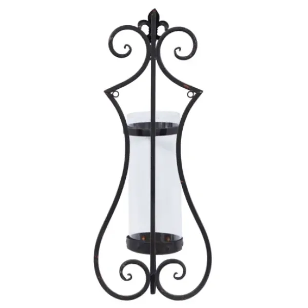 Sconces-Kirkland's Home Fleur Distressed Black Iron Sconce, 25 In.