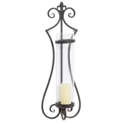 Sconces-Kirkland's Home Fleur Distressed Black Iron Sconce, 31 In.