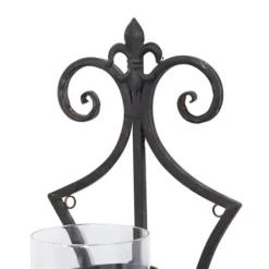 Sconces-Kirkland's Home Fleur Distressed Black Iron Sconce, 31 In.