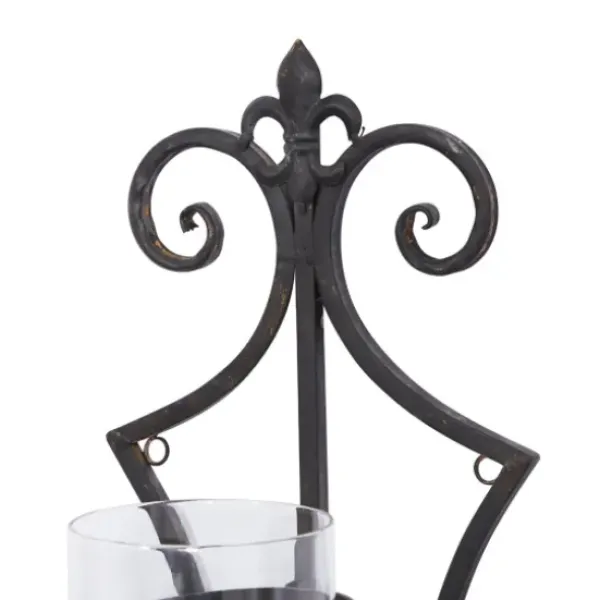 Sconces-Kirkland's Home Fleur Distressed Black Iron Sconce, 31 In.
