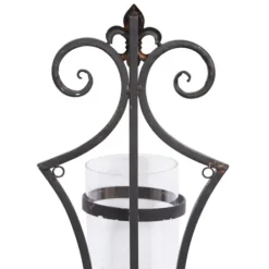 Sconces-Kirkland's Home Fleur Distressed Black Iron Sconce, 31 In.
