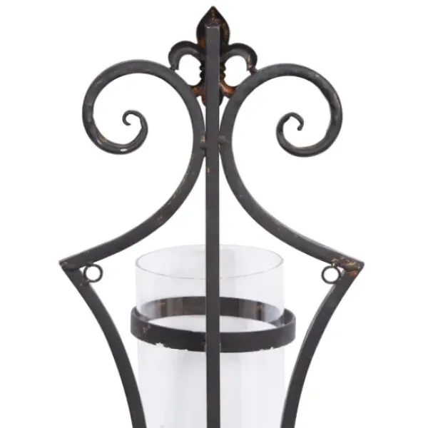 Sconces-Kirkland's Home Fleur Distressed Black Iron Sconce, 31 In.