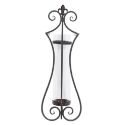 Sconces-Kirkland's Home Fleur Distressed Black Iron Sconce, 31 In.