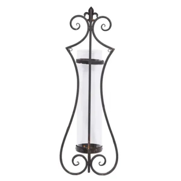 Sconces-Kirkland's Home Fleur Distressed Black Iron Sconce, 31 In.
