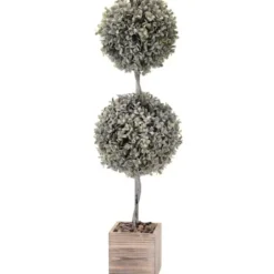 Trees & Topiaries-Kirkland's Home Flocked Double Ball Boxwood Bush In Wood Box Green/Brown