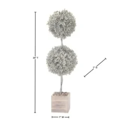 Trees & Topiaries-Kirkland's Home Flocked Double Ball Boxwood Bush In Wood Box Green/Brown
