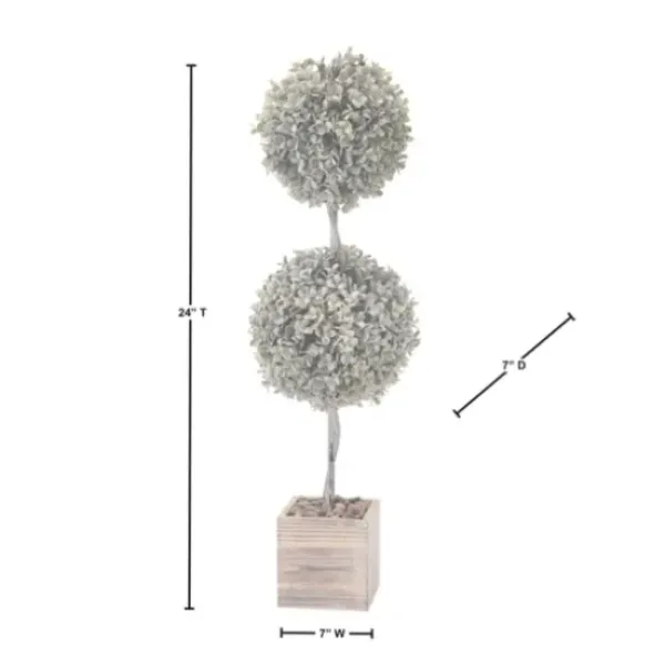 Trees & Topiaries-Kirkland's Home Flocked Double Ball Boxwood Bush In Wood Box Green/Brown