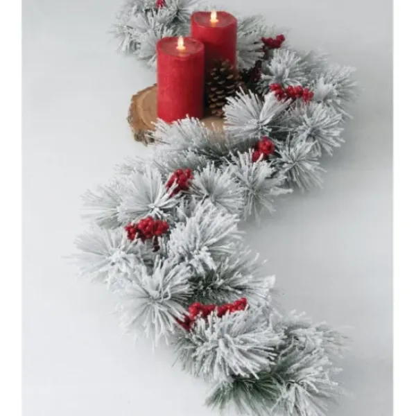 Arrangements & Greenery-Kirkland's Home Flocked Pine And Berry Garland White