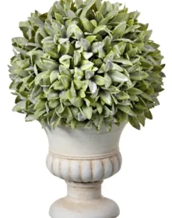 Trees & Topiaries-Kirkland's Home Flocked Sage Ball 11 In. Urn Arrangement, Set Of 2 Green