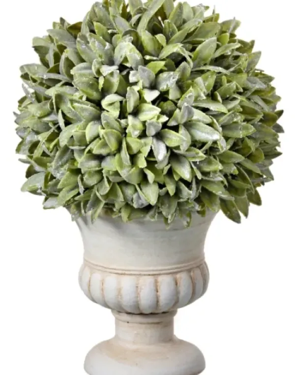 Trees & Topiaries-Kirkland's Home Flocked Sage Ball 11 In. Urn Arrangement, Set Of 2 Green