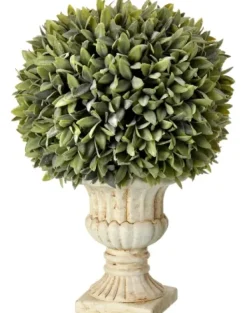 Trees & Topiaries-Kirkland's Home Flocked Sage Ball In Urn Arrangement, 15 In. Green