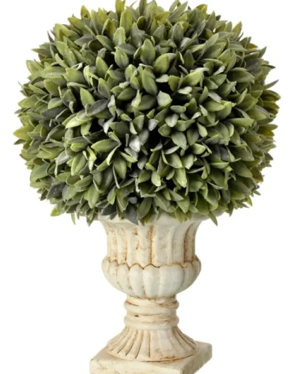 Trees & Topiaries-Kirkland's Home Flocked Sage Ball In Urn Arrangement, 15 In. Green