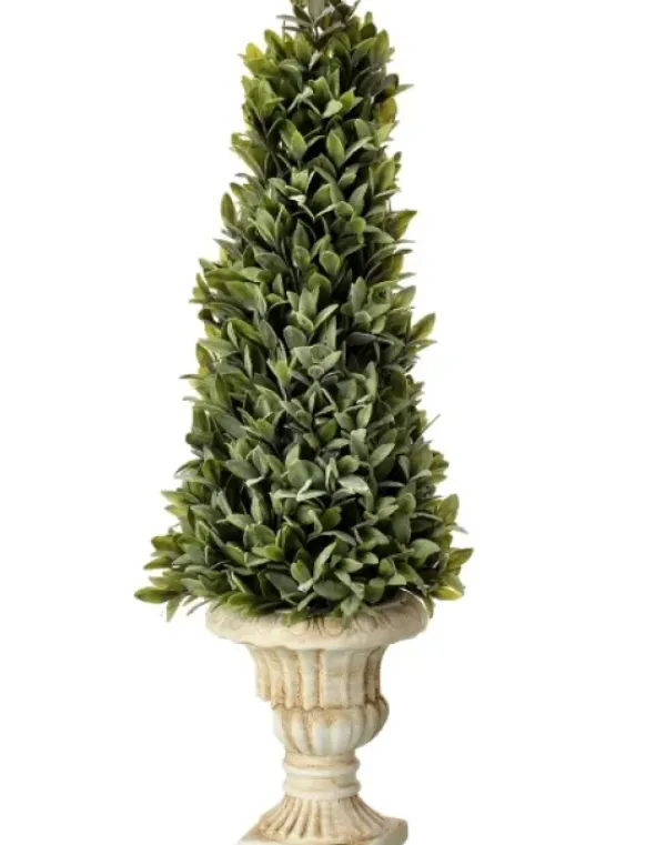 Trees & Topiaries-Kirkland's Home Flocked Sage Cone In Urn Arrangement, 24 In.