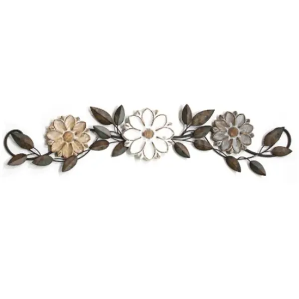 Wall Plaques-Kirkland's Home Floral Arch Over-The-Door Metal Wall Plaque White/Gold/Black