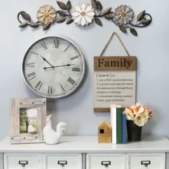 Wall Plaques-Kirkland's Home Floral Arch Over-The-Door Metal Wall Plaque White/Gold/Black