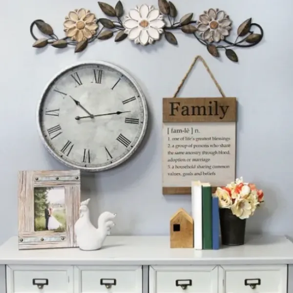 Wall Plaques-Kirkland's Home Floral Arch Over-The-Door Metal Wall Plaque White/Gold/Black
