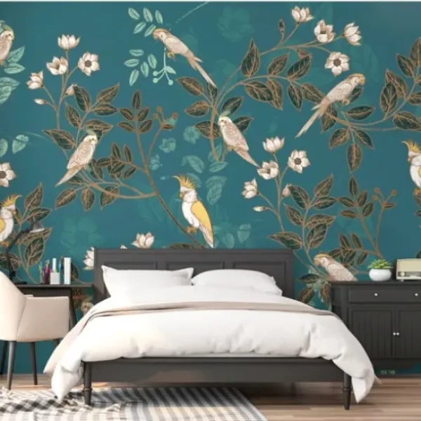 Wall Murals & Wall Decals-Kirkland's Home Floral Birds Peel And Stick Wall Mural Blue/Yellow
