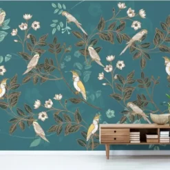 Wall Murals & Wall Decals-Kirkland's Home Floral Birds Peel And Stick Wall Mural Blue/Yellow