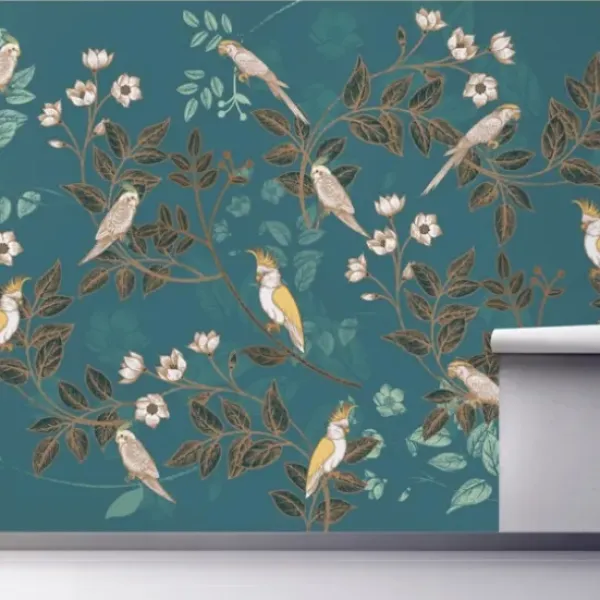 Wall Murals & Wall Decals-Kirkland's Home Floral Birds Peel And Stick Wall Mural Blue/Yellow