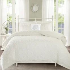 Comforters-Kirkland's Home Floral Full/Queen 4-Pc. Comforter Set White