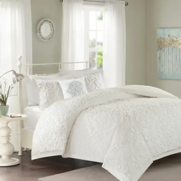 Comforters-Kirkland's Home Floral Full/Queen 4-Pc. Comforter Set White