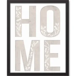 Wall Quotes & Signs-Kirkland's Home Floral Home Black Framed Canvas Art Print Black/White/Gray