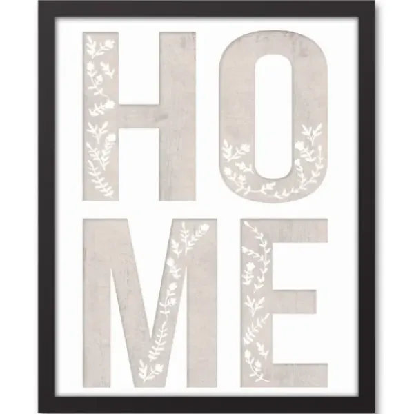 Wall Quotes & Signs-Kirkland's Home Floral Home Black Framed Canvas Art Print Black/White/Gray