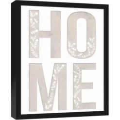 Wall Quotes & Signs-Kirkland's Home Floral Home Black Framed Canvas Art Print Black/White/Gray